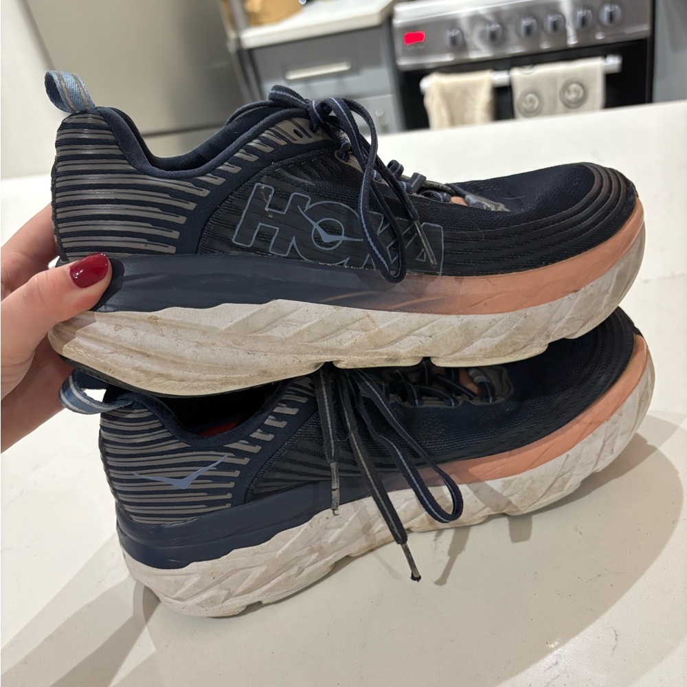 HOKA One One Women's Navy and Peach Running Shoes